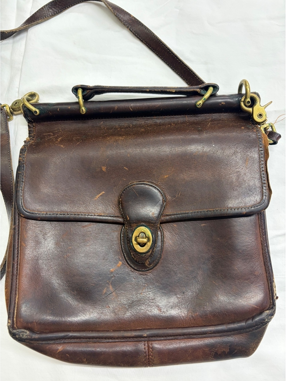 Vintage Coach Willis 9927 Brown Leather Brass Crossbody Bag Rehab Project